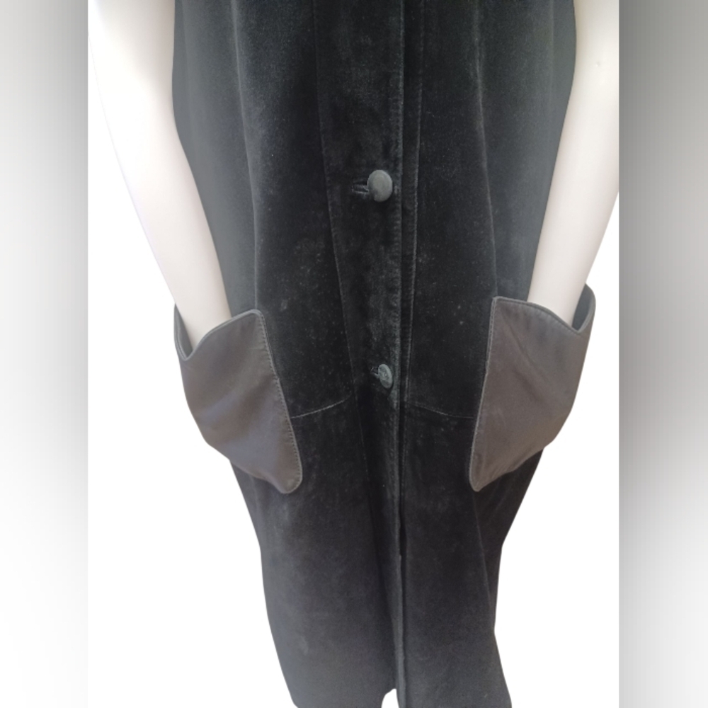 Manfred GUC Vintage Leather/Suede Long Black Coat Size 6 - Picture 5 of 12